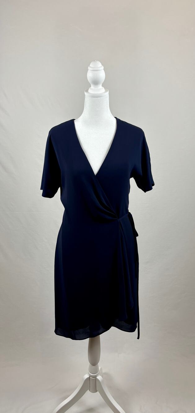 Babaton navy wrap dress with v-neckline and side tie size XS